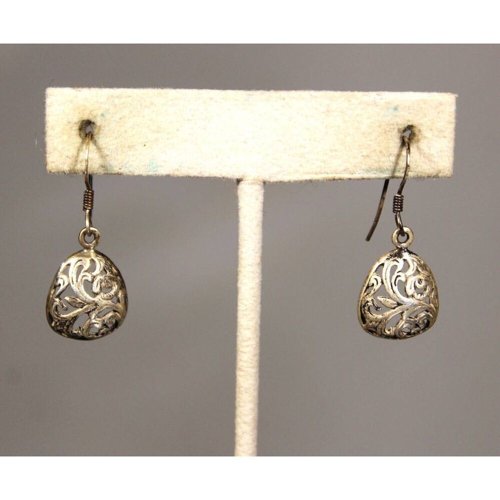 Sterling Silver Vintage 90s Filigree Openwork Drop Earrings